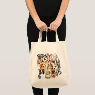 Watercolor Dog Breeds Collage Tote Bag
