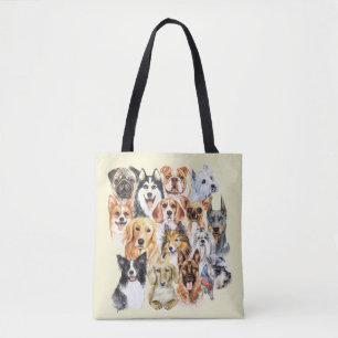 Watercolor Dog Breeds Collage Tote Bag