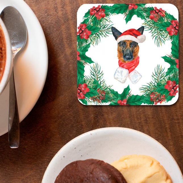 Watercolor Dog Breeds, German Shepherd Christmas  Coaster (Creator Uploaded)
