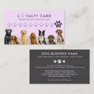 Watercolor Dog Breeds Pet Grooming pink Loyalty Business Card