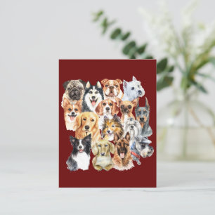 Watercolor Dog Breeds Postcard