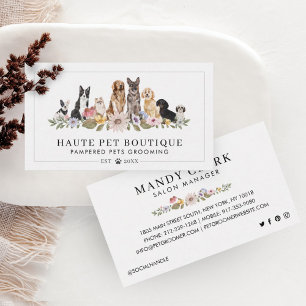 Watercolor Dog Breeds Wildflowers Pet Groomer Business Card
