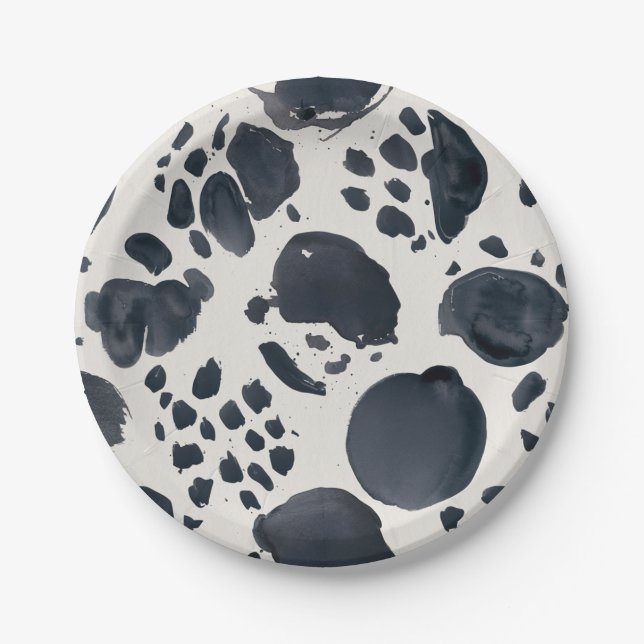 Watercolor Dog Dalmatian Animal Print Dots  Paper Plate (Front)