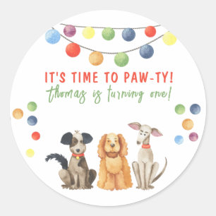 Watercolor Dog First Birthday Party  Classic Round Sticker