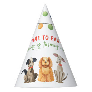 Watercolor Dog First Birthday Paw-ty Party Hat