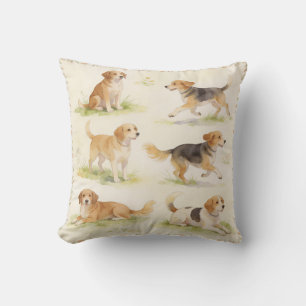 Watercolor Dog Floral Quartet Cushion