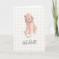 Watercolor Dog Flowers Get Well Gingham Sweet