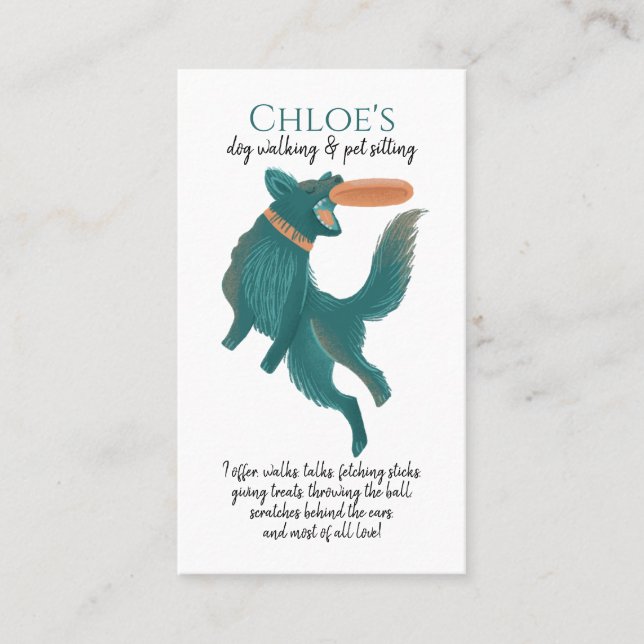 Watercolor Dog Frisbee Dog Walker Pet Sitter  Business Card (Front)