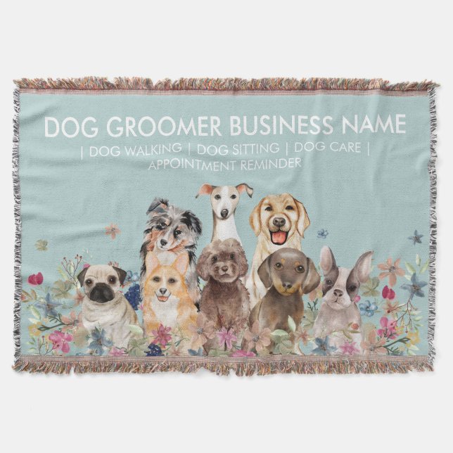 Watercolor Dog Greenery Throw Blanket (Front)
