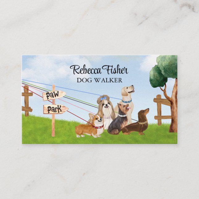 Watercolor Dog Grooming, Pet Walker Sitter Business Card (Front)