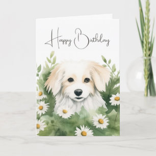 Watercolor Dog In Daisies Card