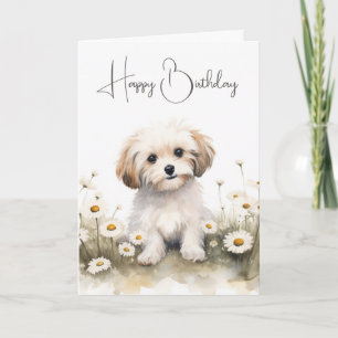 Watercolor Dog In Daisies Card