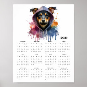 Watercolor Dog in Hoodie Splash Art 2025 Calendar Poster