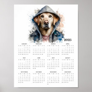 Watercolor Dog in Hoodie Splash Art 2025 Calendar Poster