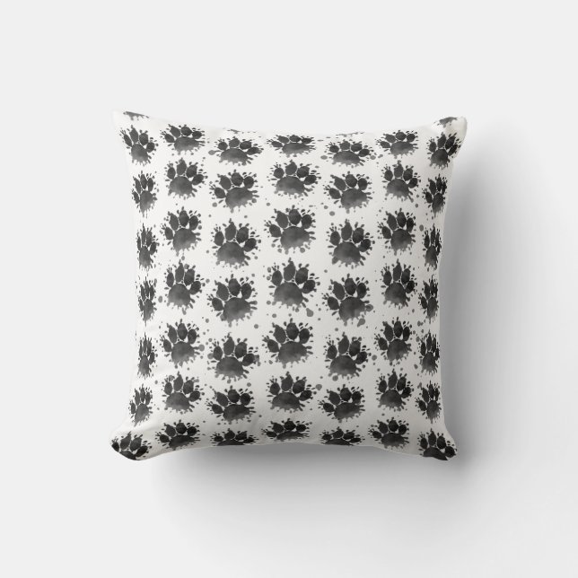 Watercolor Dog Paw Print Black and White Custom Cushion (Front)