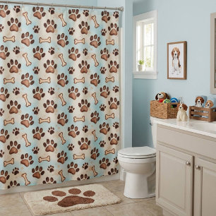Watercolor Dog Paw Print Shower Curtain
