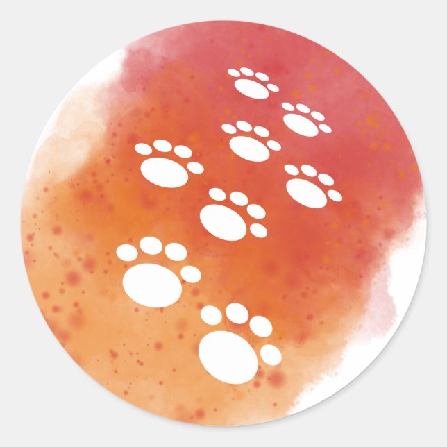 Watercolor Dog Paw Tracks Classic Round Sticker (Front)