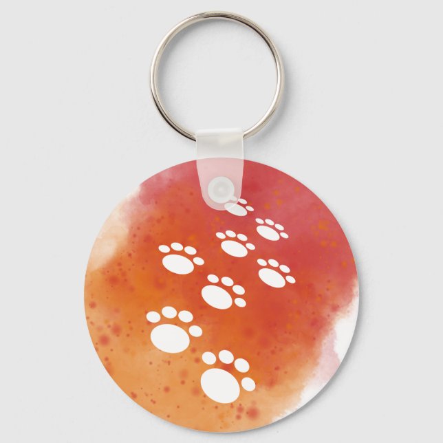 Watercolor Dog Paw Tracks Key Ring (Front)