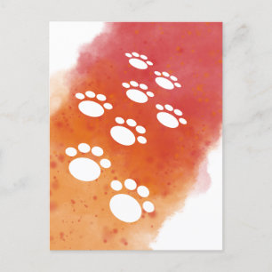 Watercolor Dog Paw Tracks Postcard