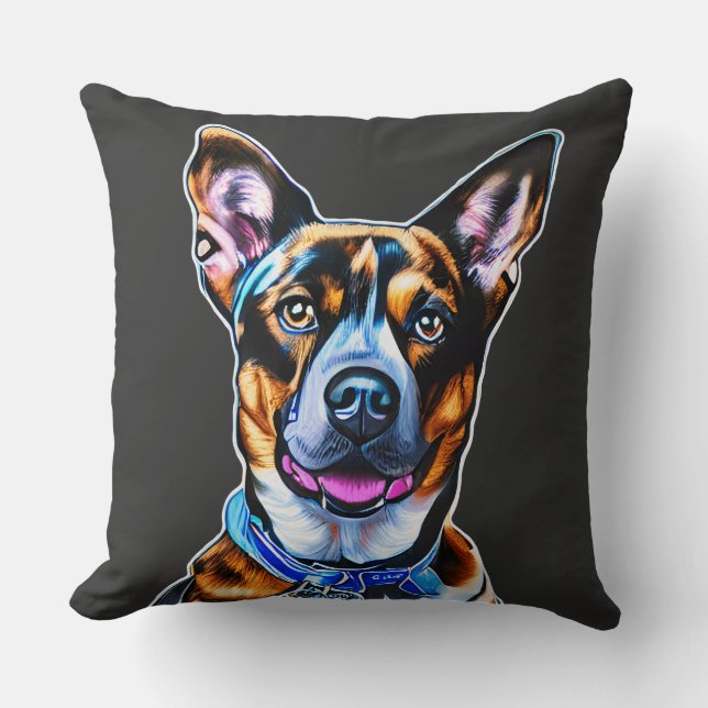 Watercolor Dog Portrait Hand Painted, Isolated Dog Cushion (Front)