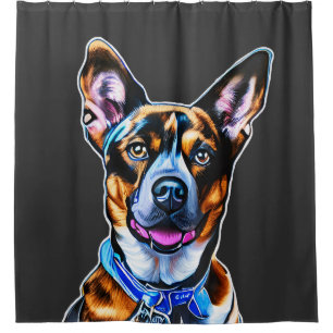 Watercolor Dog Portrait Hand Painted, Isolated Dog Shower Curtain