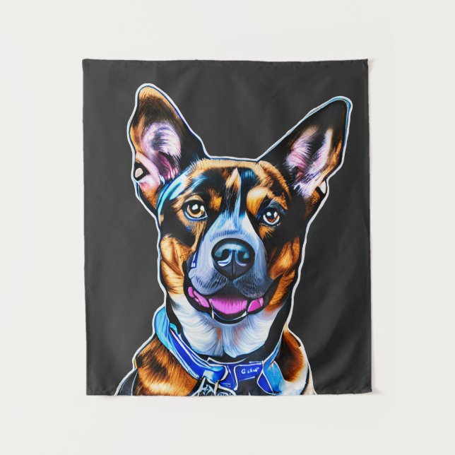 Watercolor Dog Portrait Hand Painted, Isolated Dog Tapestry (Front)