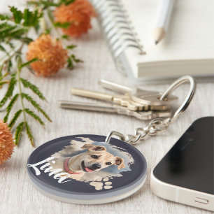 Watercolor Dog Portrait with Artistic Brush Stroke Key Ring