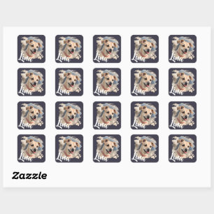 Watercolor Dog Portrait with Artistic Brush Stroke Square Sticker