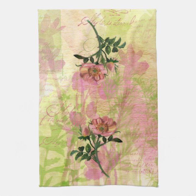 Watercolor Dog Rose Kitchen Towel (Vertical)