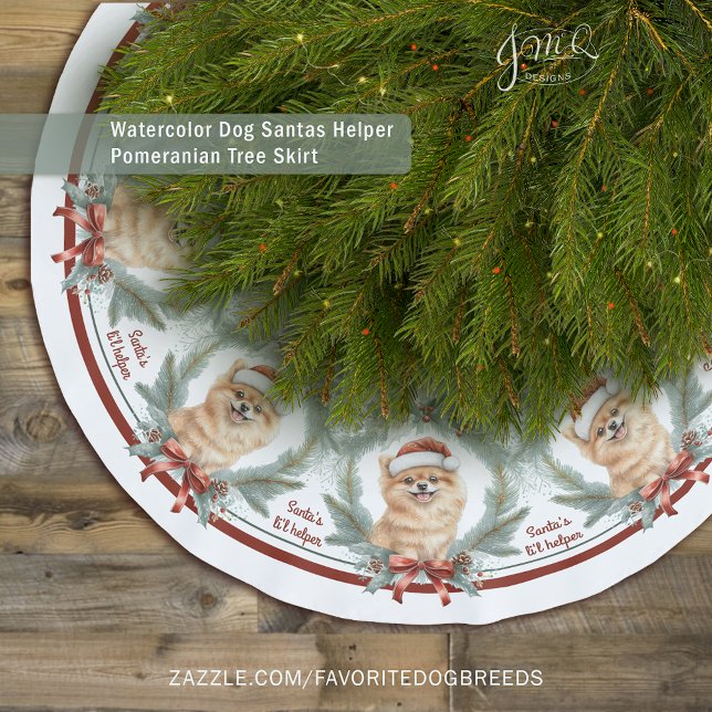 Watercolor Dog Santas Helper Pomeranian Tree Skirt (Watercolor Dog Santas Helper Pomeranian Tree Skirt)