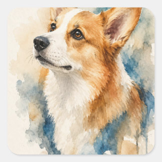 Watercolor Dog Square Sticker