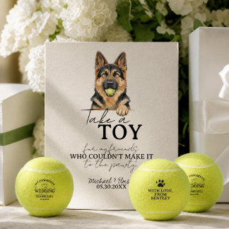 Watercolor Dog Wedding Tennis Ball Favour Pedestal Sign