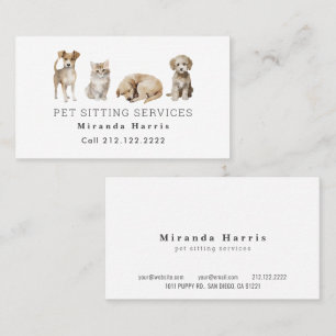Watercolor Dogs & Cat Pet Sitter Dog Walker Business Card