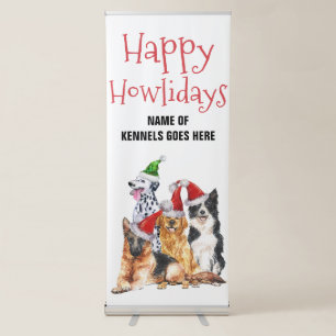 Watercolor dogs Christmas hats holiday greeting Retractable Banner