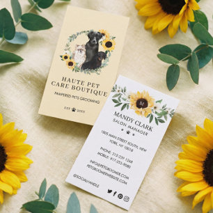 Watercolor Dogs Sunflower Floral Wreath Pet Care Business Card