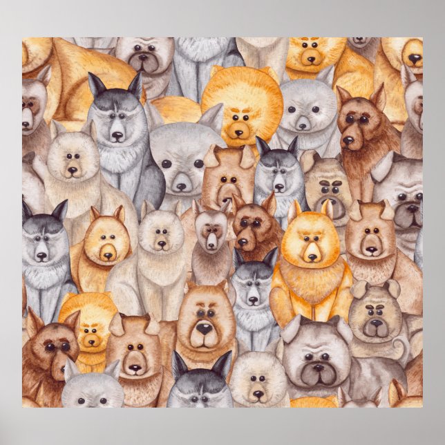 Watercolor Dogs: Whimsical Seamless Fun Poster (Front)
