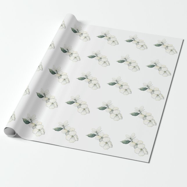 Watercolor Dogwood Blooms Gift Wrapping Paper (Unrolled)