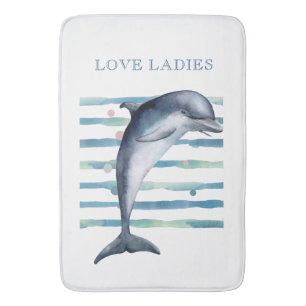 WATERCOLOR DOLPHIN ART BEACH VACATION  BATH MAT