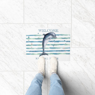 WATERCOLOR DOLPHIN ART VACATION RENTAL DOORMAT