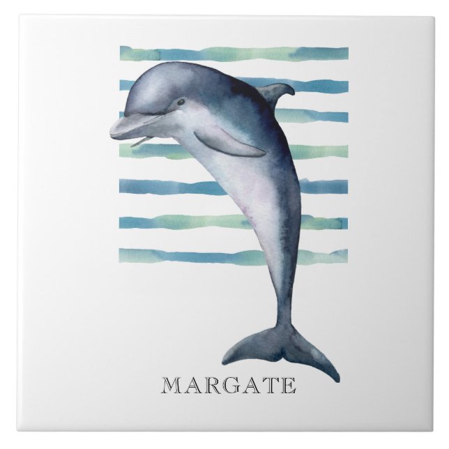 Watercolor DOLPHIN Coastal Beach MARGATE Tile (Front)