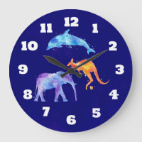 Watercolor Dolphin, Elephant and Kangaroo