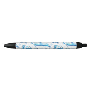 watercolor dolphin fish seamless pattern, dolphin  black ink pen