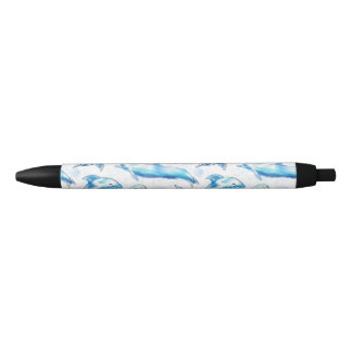 watercolor dolphin fish seamless pattern, dolphin black ink pen