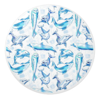 watercolor dolphin fish seamless pattern, dolphin ceramic knob