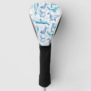 watercolor dolphin fish seamless pattern, dolphin  golf head cover