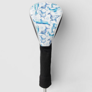 watercolor dolphin fish seamless pattern, dolphin golf head cover
