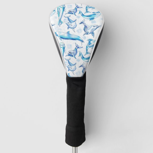 watercolor dolphin fish seamless pattern, dolphin  golf head cover (Front)