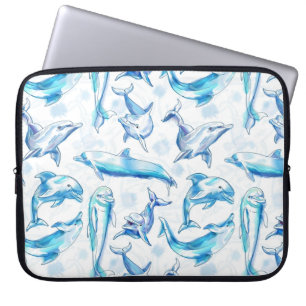 watercolor dolphin fish seamless pattern, dolphin laptop sleeve