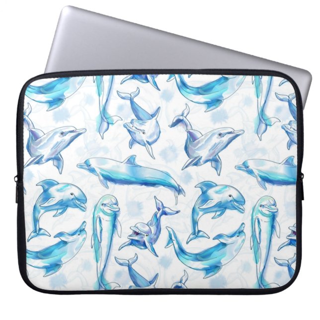 watercolor dolphin fish seamless pattern, dolphin  laptop sleeve (Front)