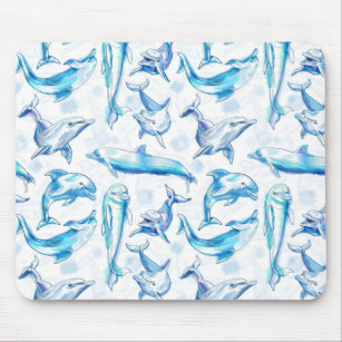watercolor dolphin fish seamless pattern, dolphin  mouse mat